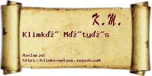 Klimkó Mátyás névjegykártya